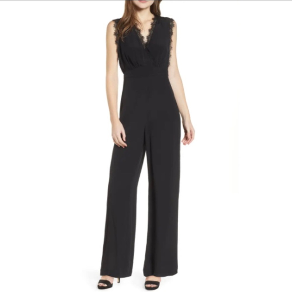 Chelsea28 black eyelash lace sleeveless jumpsuit M
